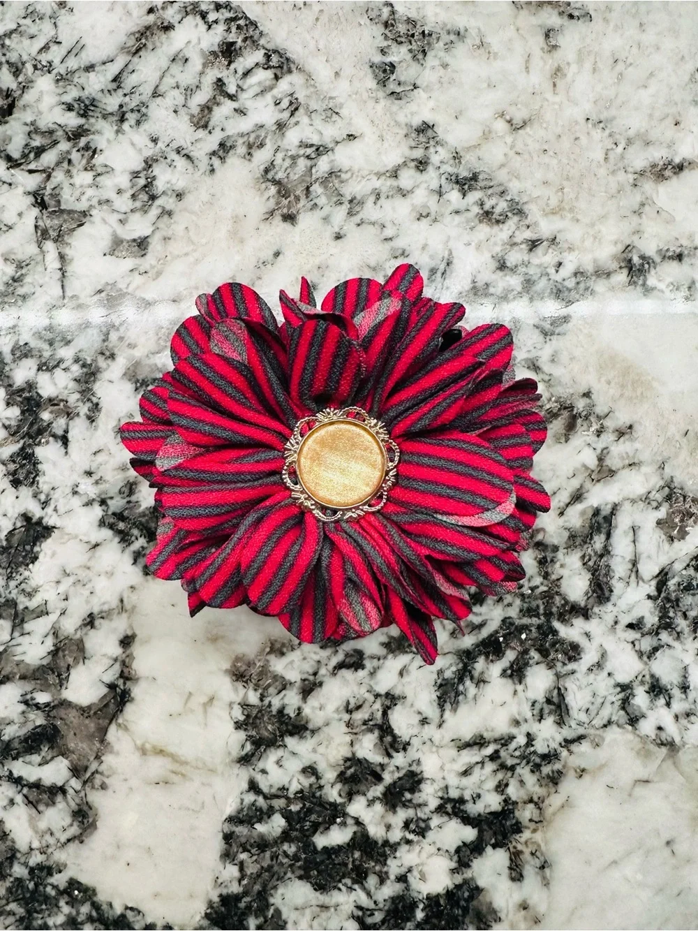 Floral Hair Claw Clip Pink Grey Stripe Fabric Statement Jaw Clip Large